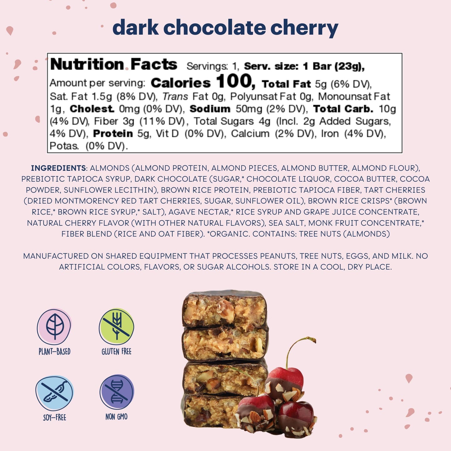Zing Dark Chocolate Cherry Kids Protein Bars, Gluten Free 100 Calorie Mini Bars with High Protein, Vegan Nutrition Bars, Dairy Free Plant Based, Kosher, Low Sugar, No Sugar Alcohols - 18 count