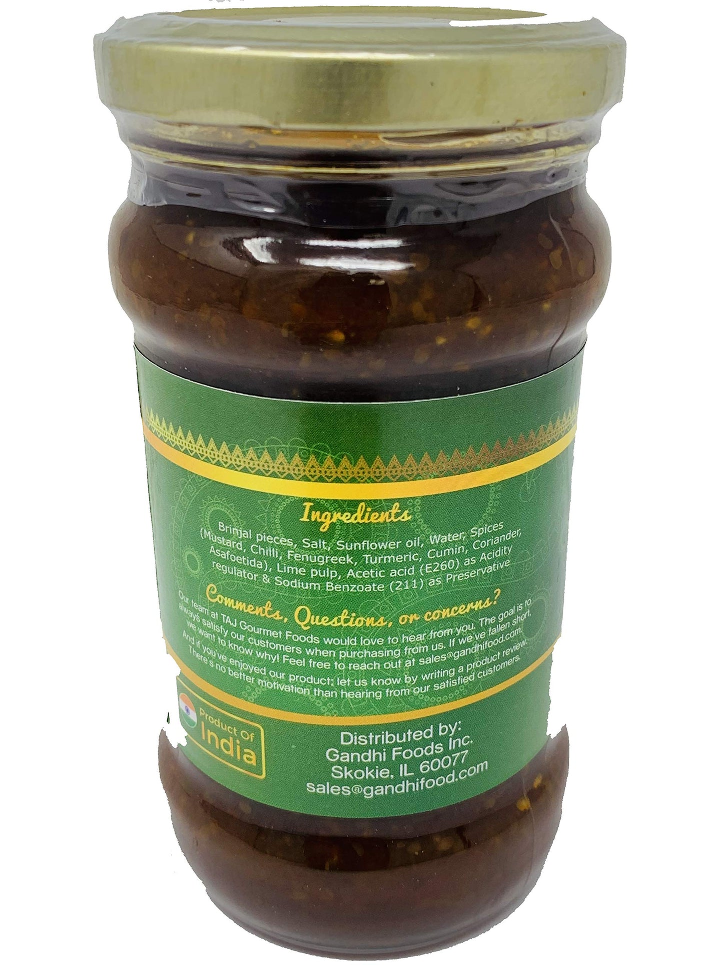 TAJ Gourmet Brinjal Pickle Eggplant Pickle 300g 105oz