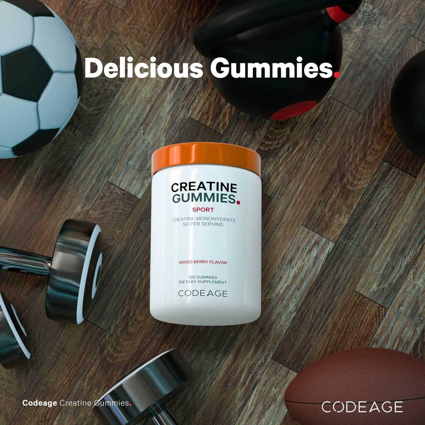 Codeage Creatine Monohydrate Gummies Supplement - 5000mg Creatine - AstraGin Panax & Astralagus - Sport Creatine Gummy - Mixed Berry Flavor - Kettlebell Shape Vitamins - Vegan - Non-GMO - 120 Gummies