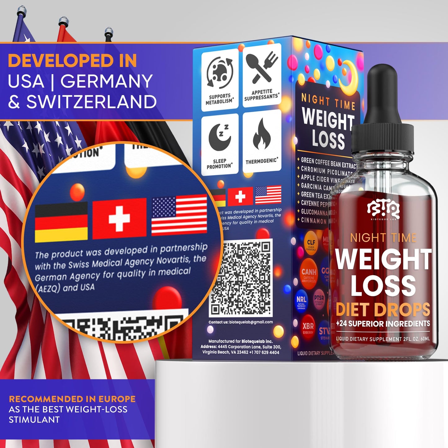 Night Time Weight Loss Diet Drops - Appetite Control, Fat Burner, Metabolism Booster - Apple Cider Vinegar - Cinnamon - Cayenne Pepper