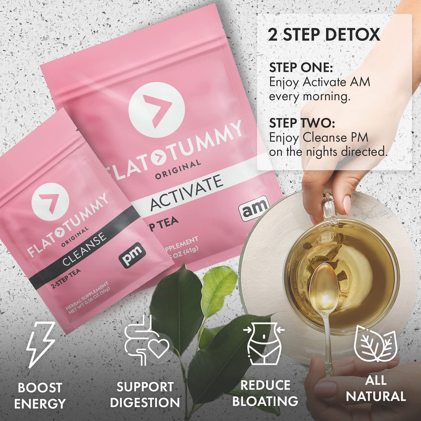 Flat Tummy Detox Tea (2 Week Program) - 2-Step Detox Tea to Boost Energy & Reduce Bloating* - All Natural Detox Cleanse w/ Green Tea, Lemon Balm, Dandelion, Fennel, & More - Digestion support