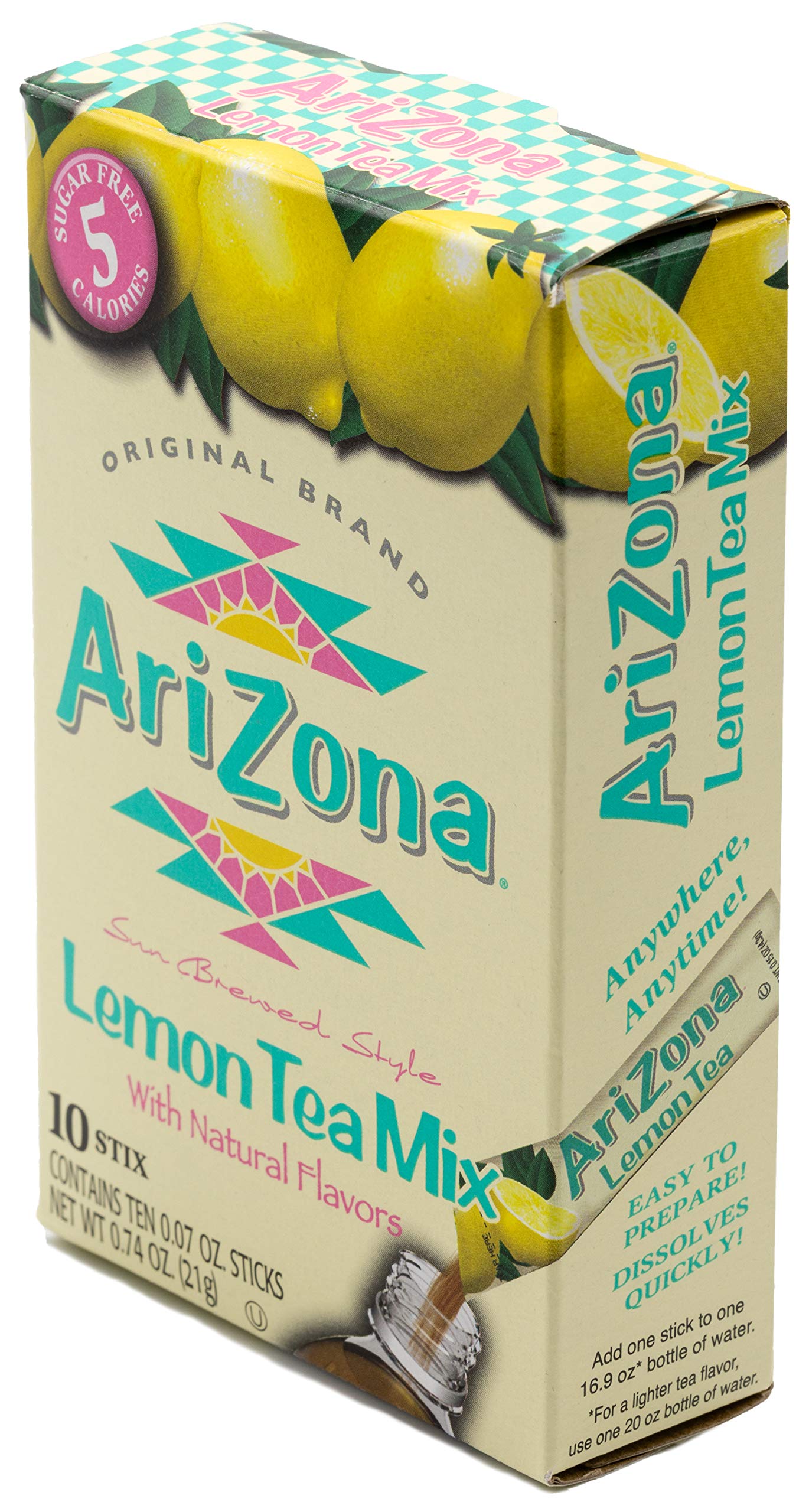 Arizona Lemon Iced Tea Stix SugarFree 10 Count Box Pack of 1 Low Calorie Single Serving Drink Powder Packets Just Add Water for a Deliciously Refreshing Iced Tea Beverage