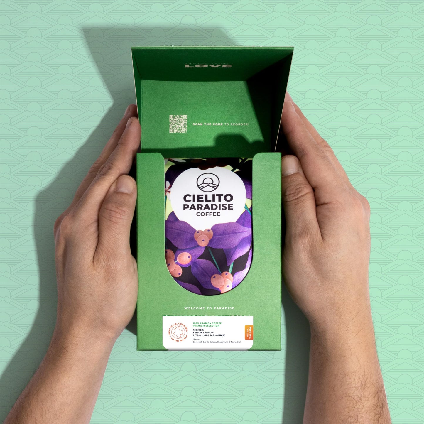 Ella Fusion Anaerobic Medium Roast Specialty Coffee with Natural Fermentation Process from Cielito Paradise featuring notes of caramel exotic spices grapefruit and tamarind 12oz