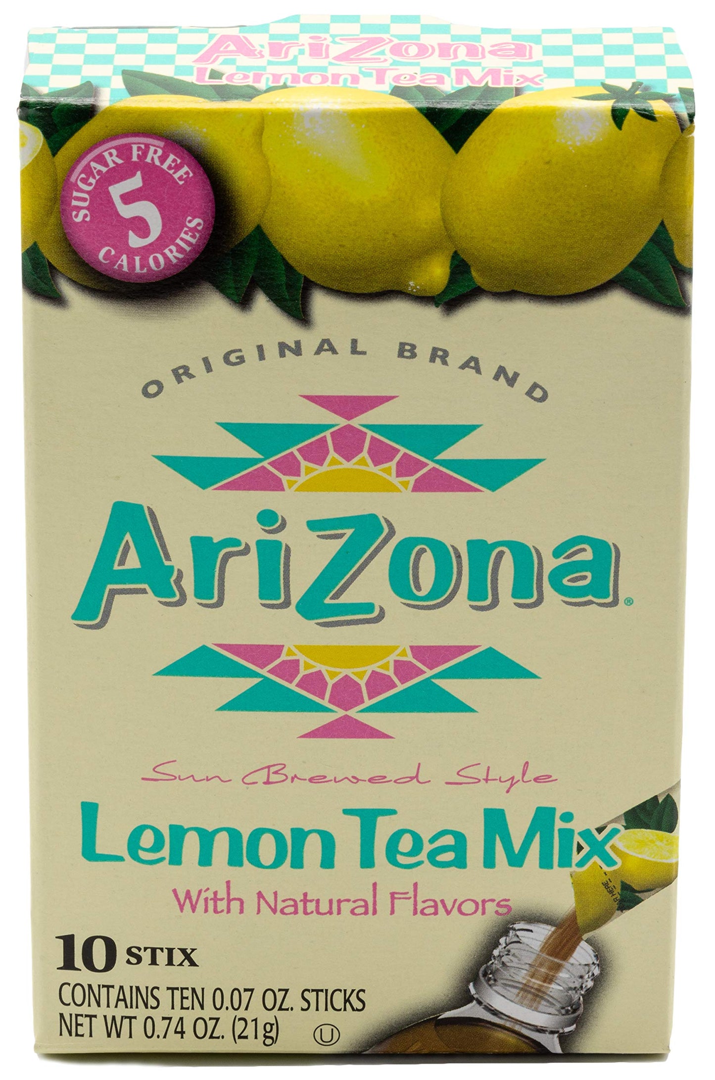 Arizona Lemon Iced Tea Stix SugarFree 10 Count Box Pack of 1 Low Calorie Single Serving Drink Powder Packets Just Add Water for a Deliciously Refreshing Iced Tea Beverage