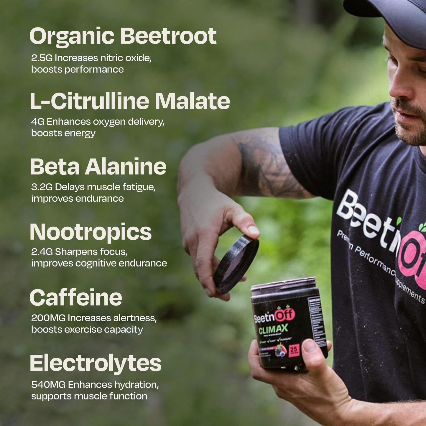 BeetnOff Climax Pre-Workout Powder, Berry Bliss - 25 Servings - Beet-Based Pre-Workout for Men & Women with L-Citrulline Malate, Beta-Alanine, & Caffeine for Enhanced Energy, Focus, and Endurance