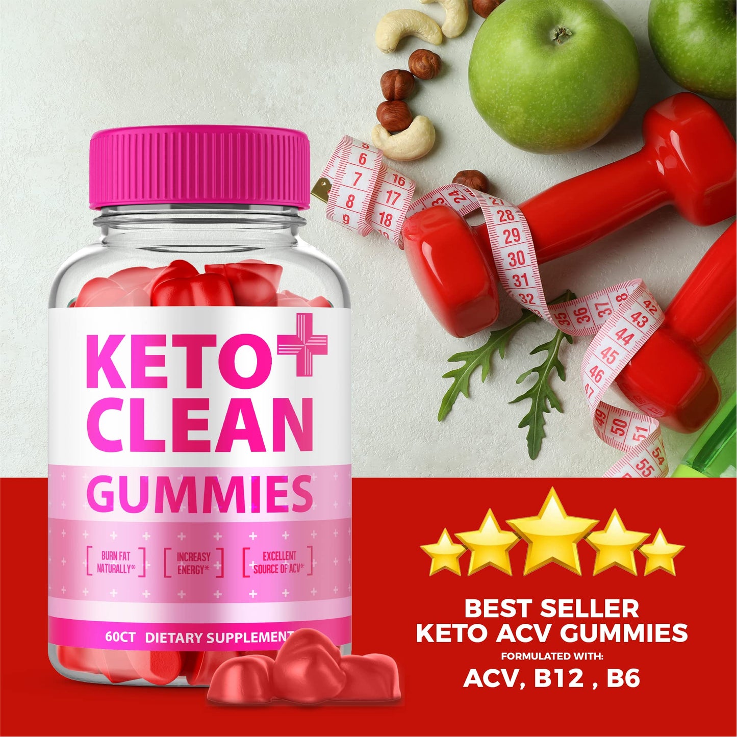 Keto Clean Gummies - Advanced Formula Vegan Keto Gummies Keto Clean Plus ACV Gummies Clean Gummies with Apple Cider Vinegar, Beet Root Juice Vitamin B12, Pomegranate Keto AVC Gummy Bears (60 Gummies)