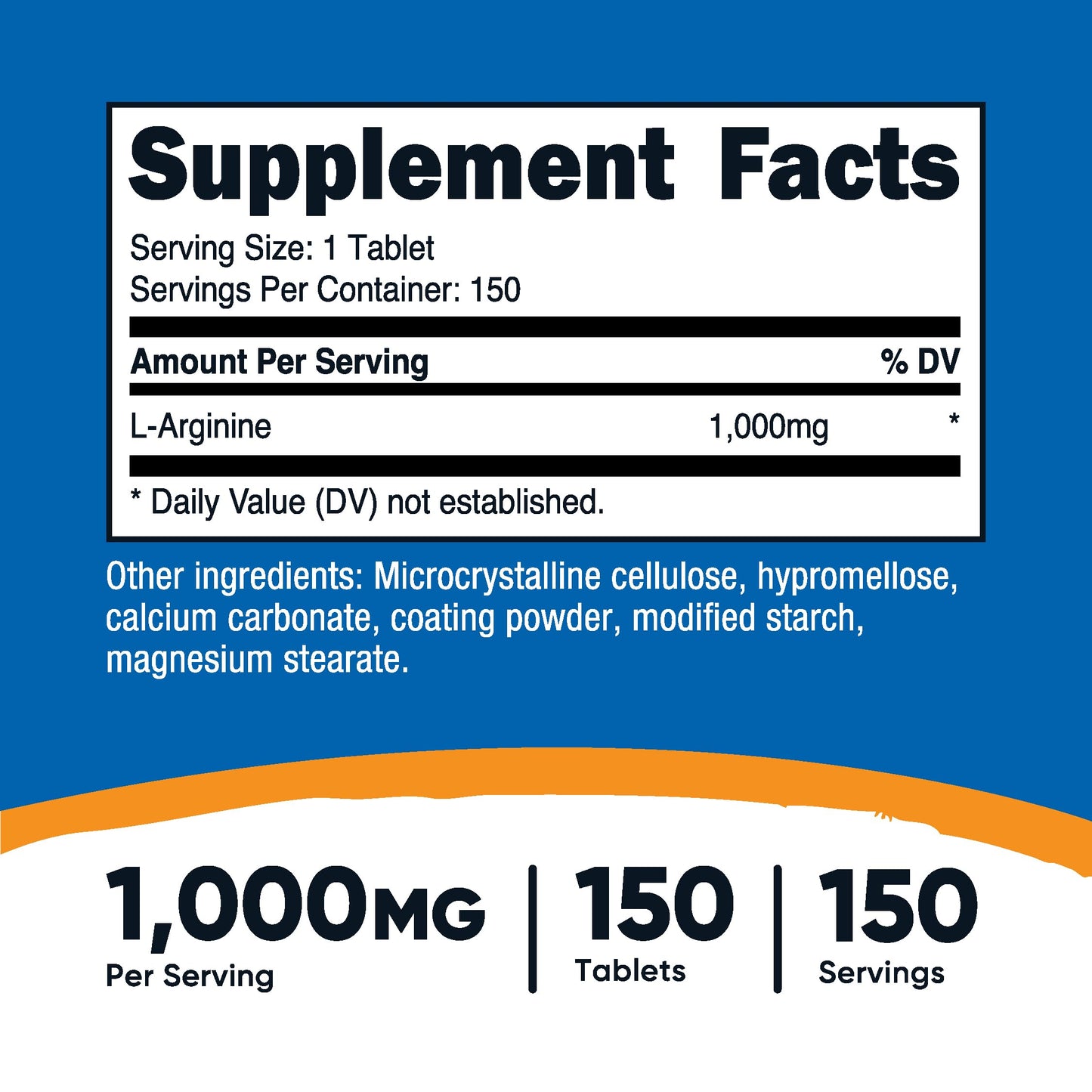 Nutricost L-Arginine 1000mg, Amino Acid Tablets (150 Tablets)
