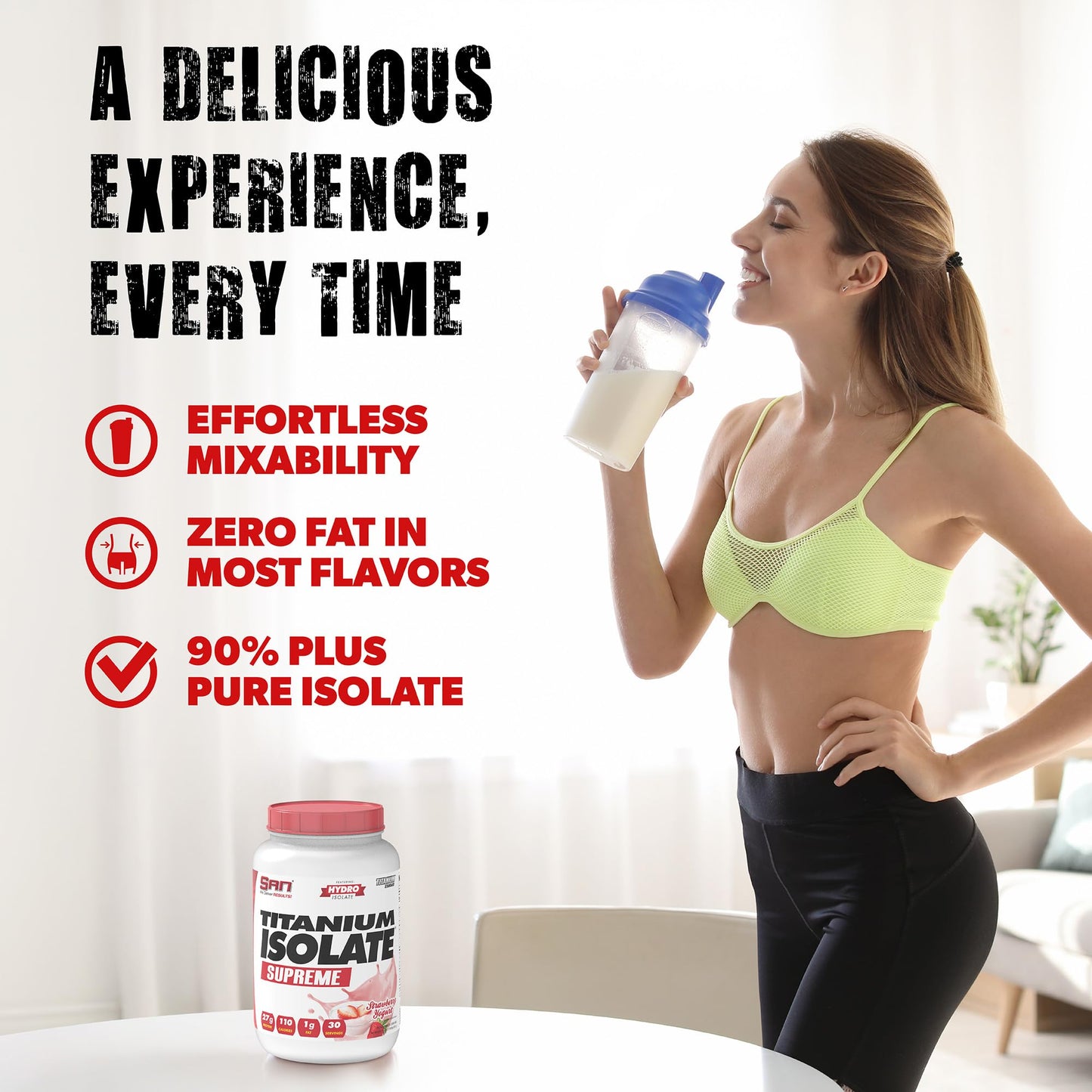 SAN Titanium Isolate Supreme Whey Protein Powder - Strawberry Yogurt Flavor, 1.99 lbs, 27g Protein, 1g Carbs, 30 Servings, Low-Calorie, Muscle Recovery