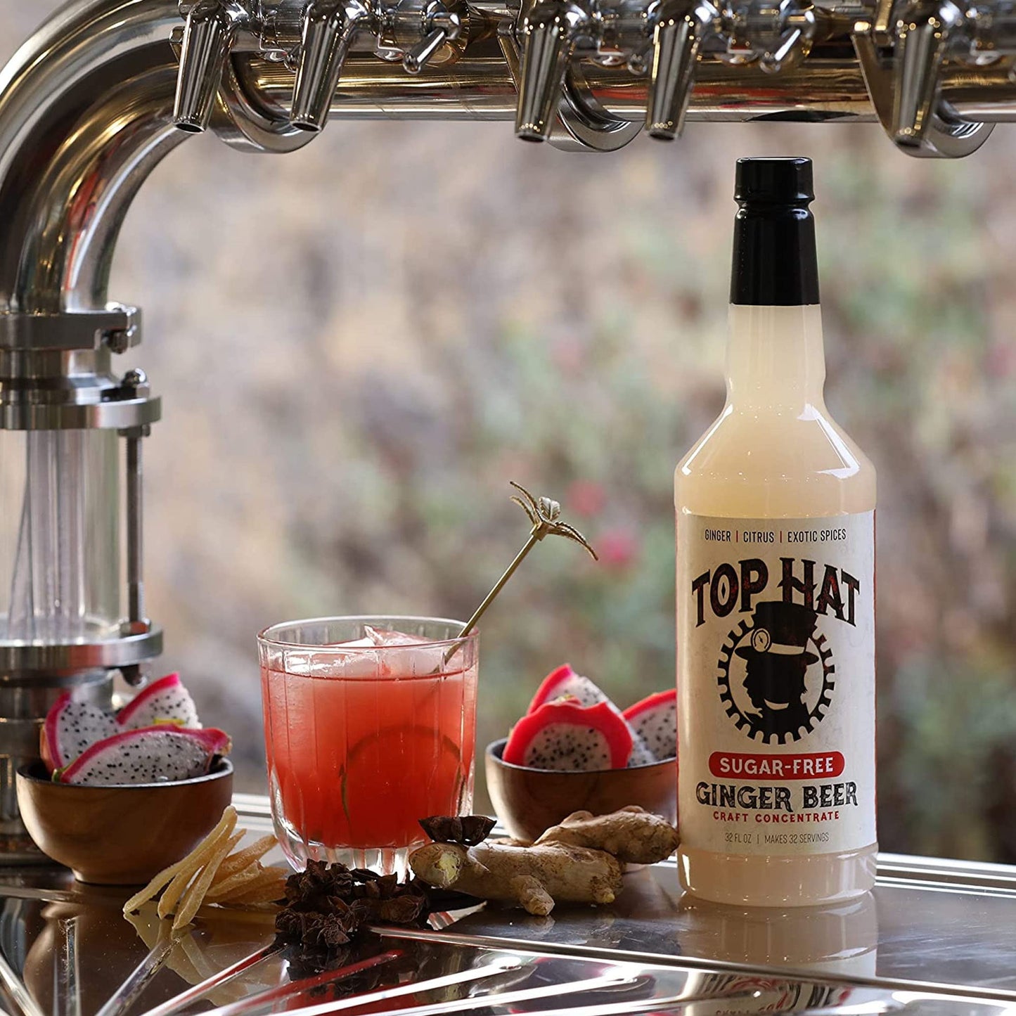Top Hat Keto Sugar Free Ginger Beer Syrup Moscow Mule Mix Naturally Sweetened with Monk Fruit Craft Soda Mixer Ginger Syrup for Cocktail Drinks Just Add Seltzer Water 32oz Bottle