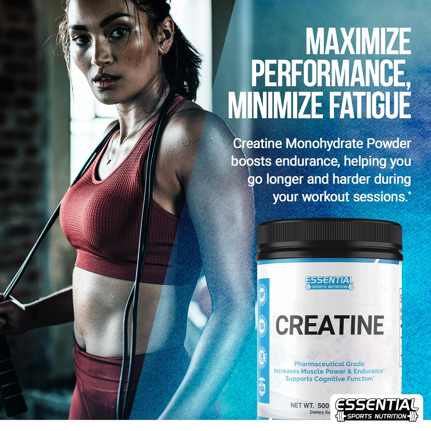 Essential Creatine Monohydrate Powder | 5,000mg | 100 Servings | Support Muscle Growth, Strength, and Recovery | Vegan, Gluten-Free, Unflavored, No Artificial Ingredients | 1.1 lbs
