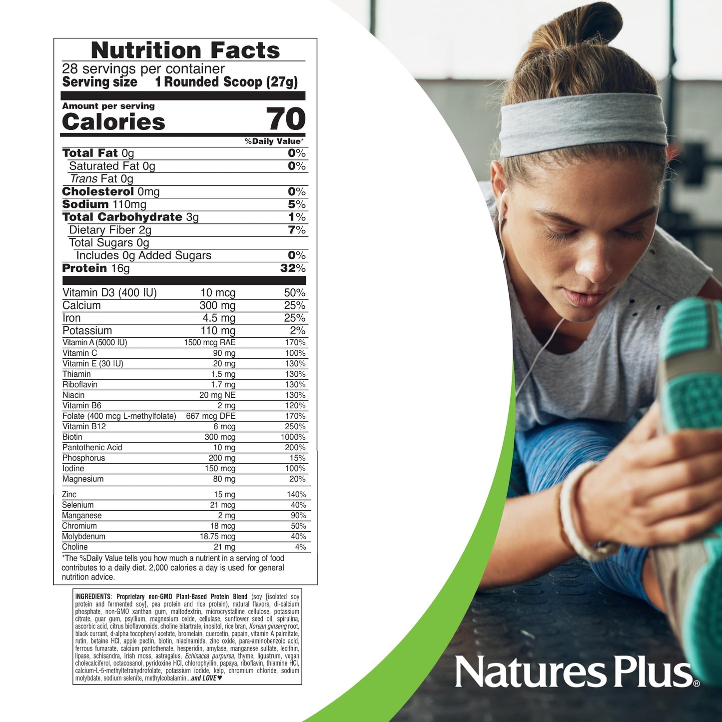 Natures Plus Energy Shake - 1.7 lb - 16 Grams of Plant-Based Protein Per Serving - Contains Digestion-Supporting Enzymes - No Added Sugar - Non-GMO, Vegetarian, Gluten Free - 28 Servings