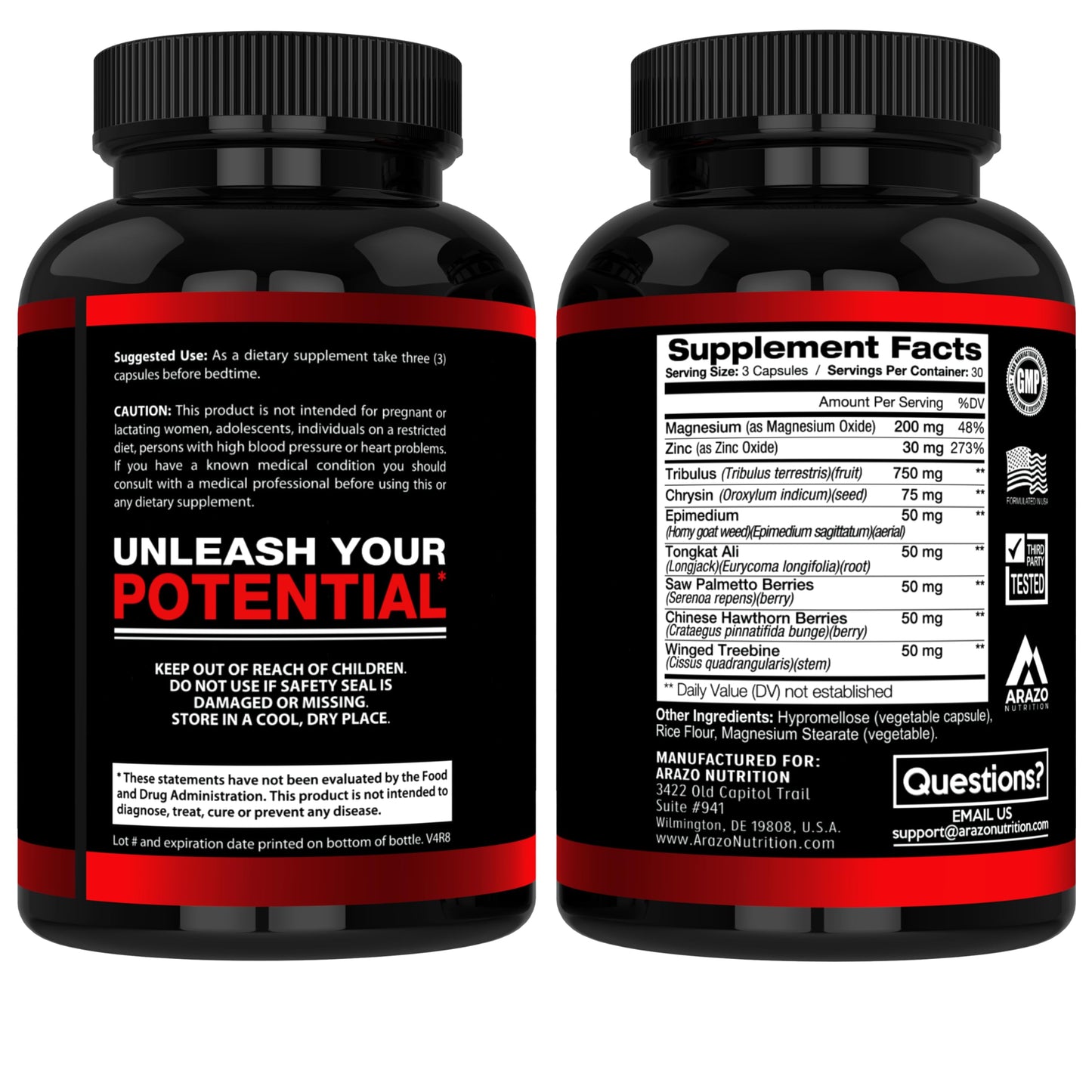 Arazo Nutrition TestoBoost Test Booster Supplement - Potent & Natural Herbal Pills - Boost Muscle Growth - Tribulus, Epimedium, Hawthorn, Zinc, Minerals
