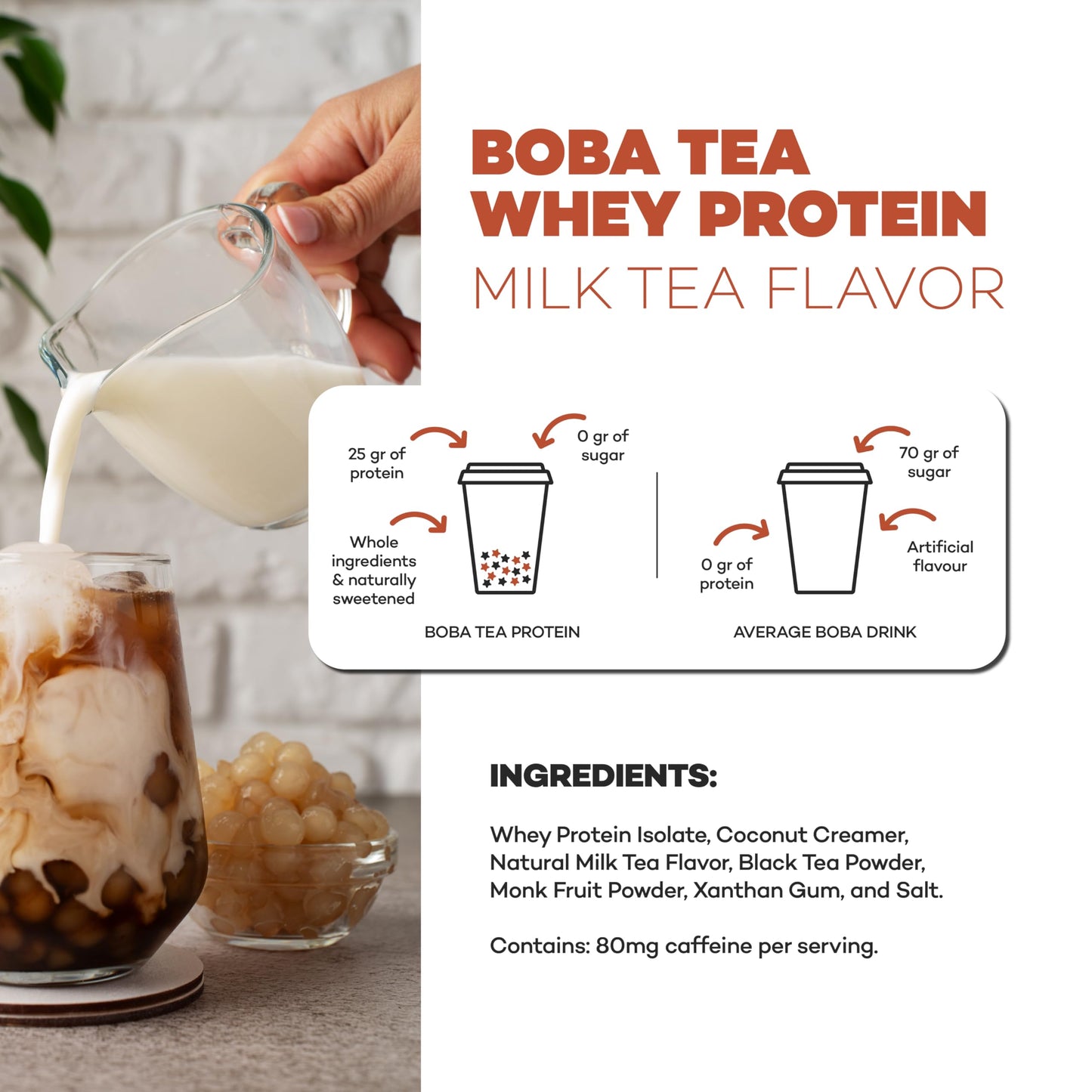 TeaFlex Nutrition Classic Milk Tea Protein Powder | 25g Whey Protein Isolate Powder | 80mg of Caffeine Per Service Bubble Tea Protein Drink | 30 Servings | No Added Sugar.