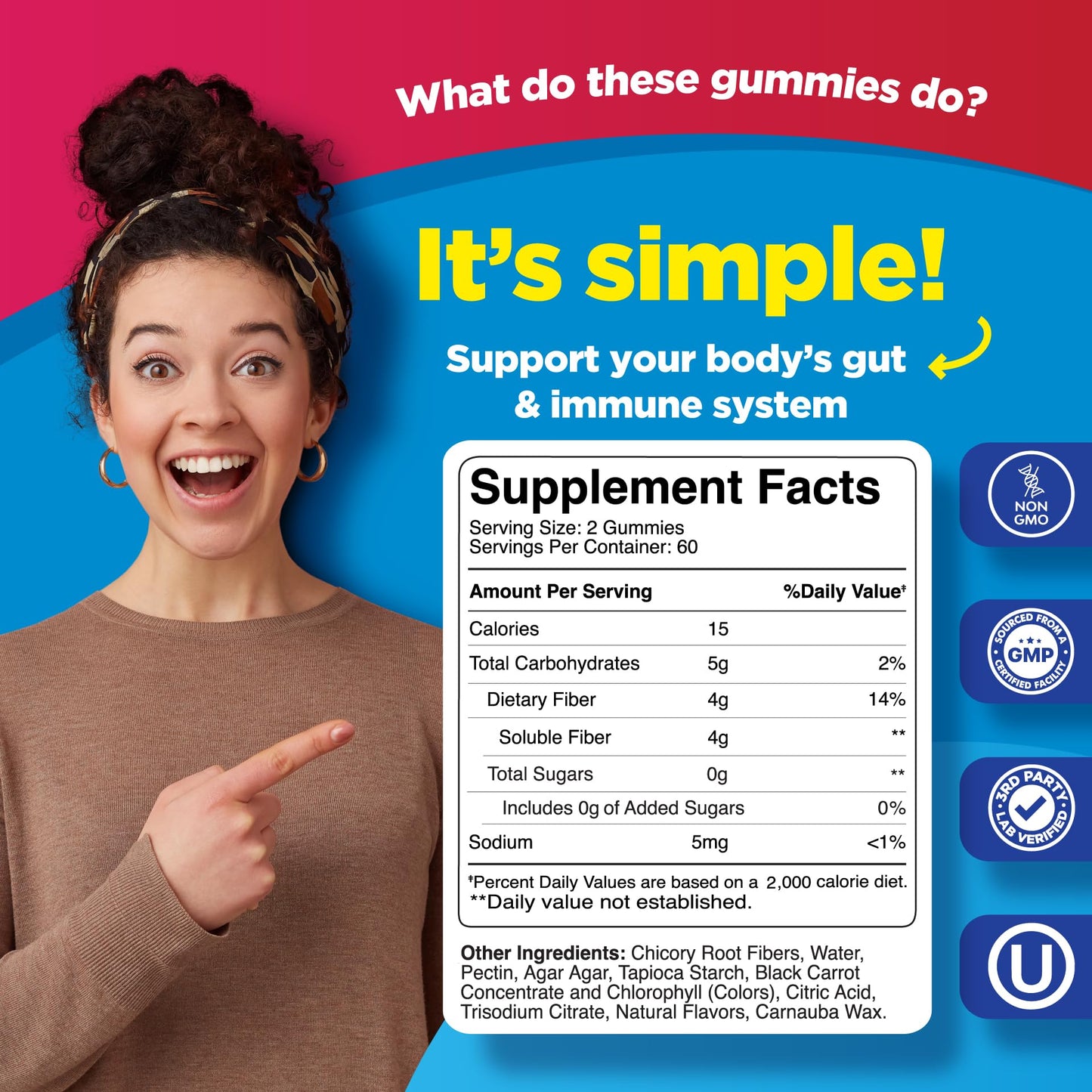 Advanced Fiber Gummies for Adults - Chicory Root Supplement with Prebiotic Support & Coconut Oil for Gut & Digestive Health - Soluble Digestion Capsules for Stomach Regulation & Immunity - 120 Count