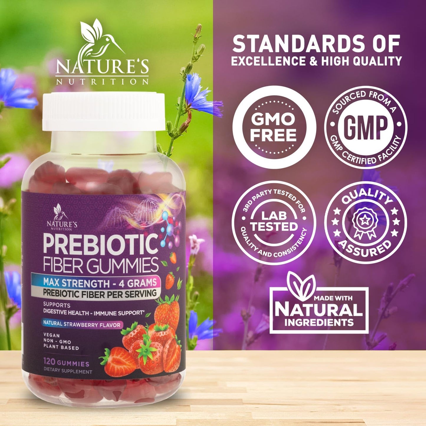 Fiber Gummies for Adults, Daily 4g Gummy Fiber Supplement, Prebiotic Digestive Health Support - Plant Based Soluble Fiber, Supports Regularity & Digestion for Adults Non-GMO - 120 Gummies