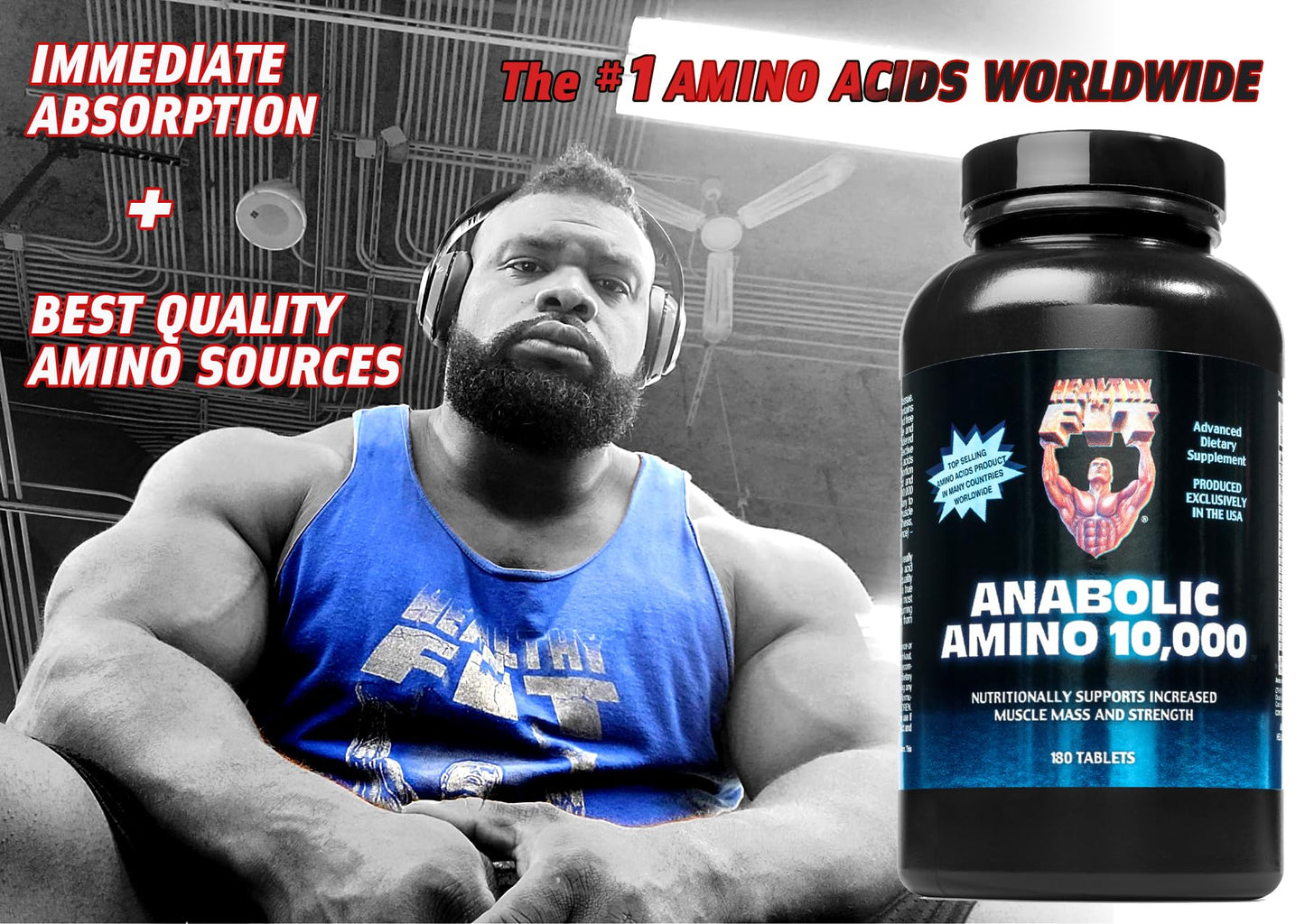 Healthy 'N Fit - Anabolic Amino 10,000 -Amino Acid Tablets (180)- Hydrolyzed Egg & Whey Source- FAST Absorbing