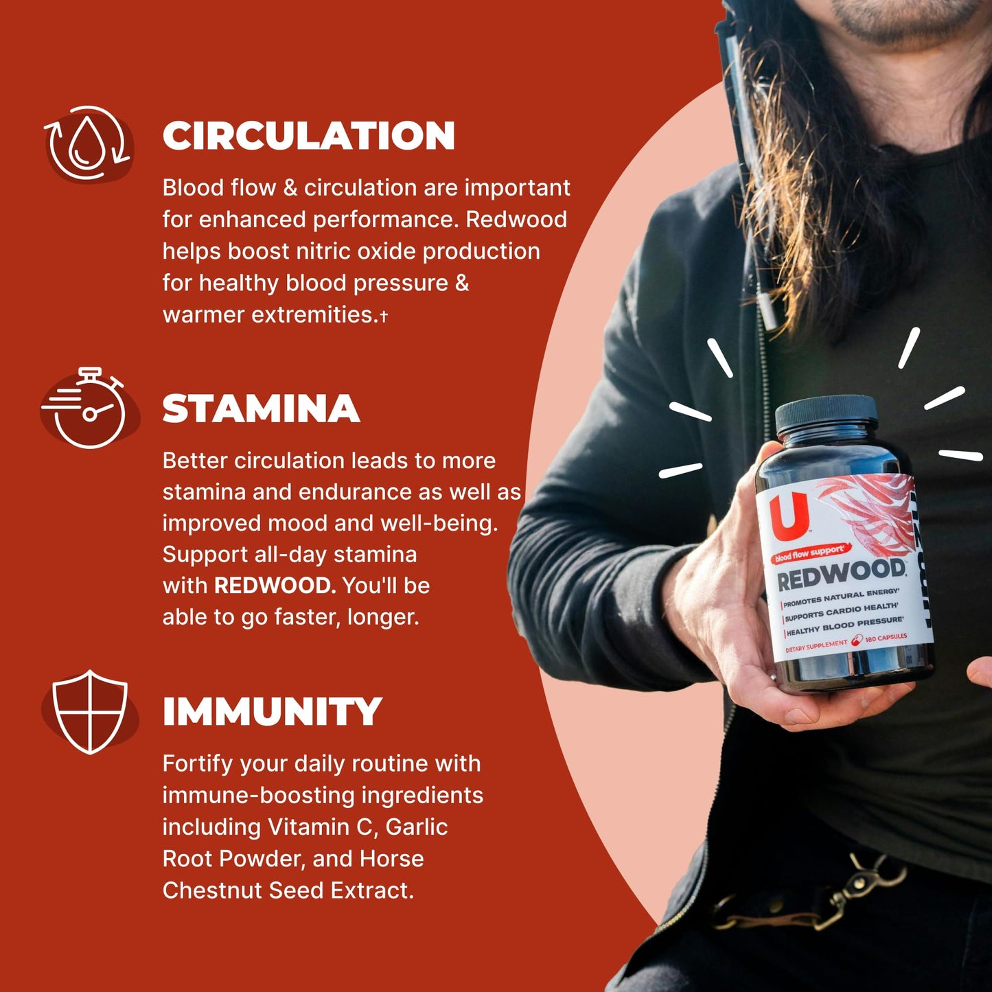 UMZU Redwood Blood Flow Nitric Oxide Supplement for Men & Women, Blood Pressure, Circulation, Stamina, Energy (30 Day Supply | 180 Capsules)