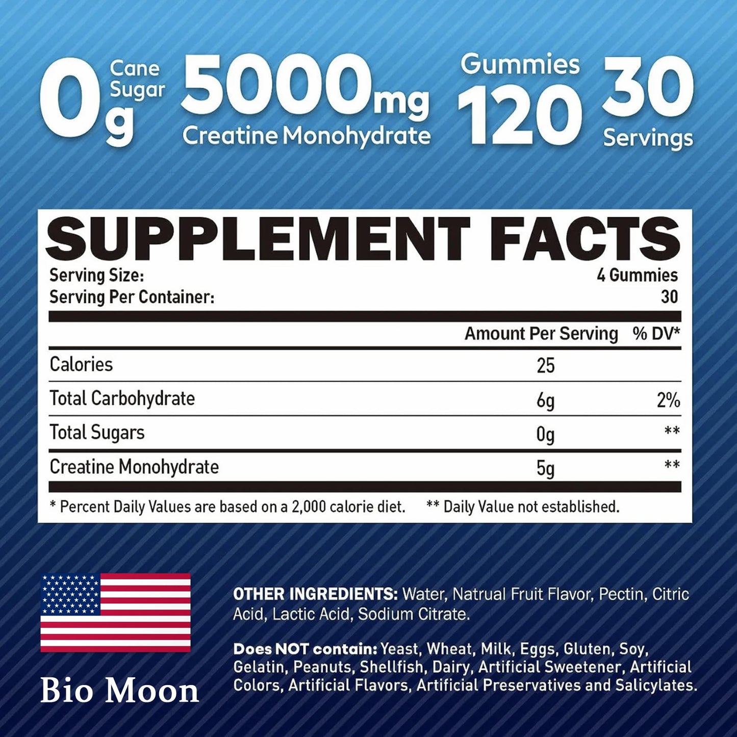Bio Moon Creatine Monohydrate Gummies 5000mg for Men & Women, Chewables Creatine Monohydrate for Muscle Strength, Energy Boost, Pre-Workout Supplement(120 Count)- Mixed Berries Flavour