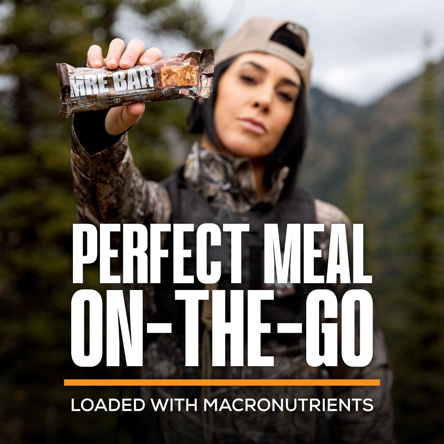 REDCON1 x Mossy Oak MRE Protein Bar, Caramel Trail Mix - 20g of Whole Food Protein + MCT Oil - Easily Digestible, Macro Balanced Low Sugar Meal Replacement Bar (12 Count)