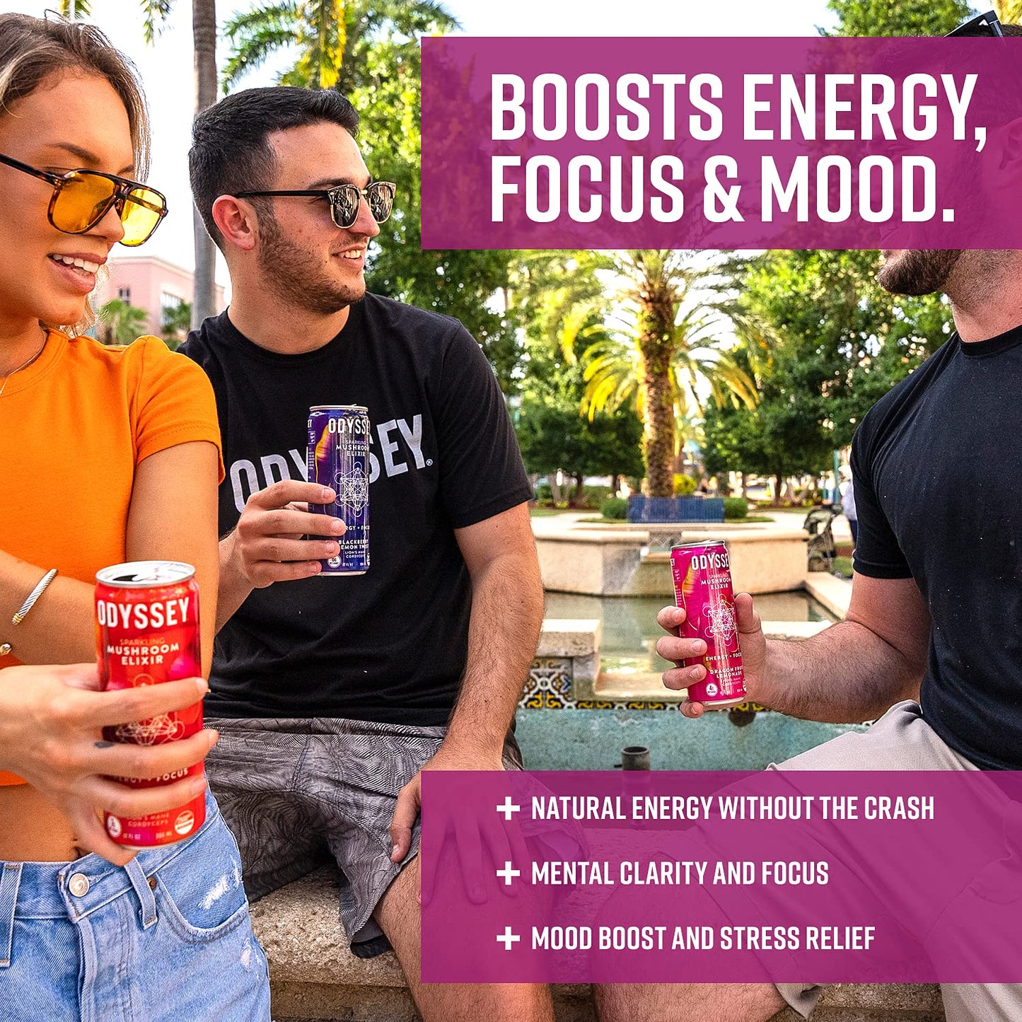 Odyssey Elixir Sparkling Adaptogen Drink Low Calorie Drinks L Theanine Lions Mane Cordyceps Green Tea Caffeine for Energy Focus NonGMO Vegan Dragon Fruit Lemonade Flavor 12 Fl oz 12 Pack