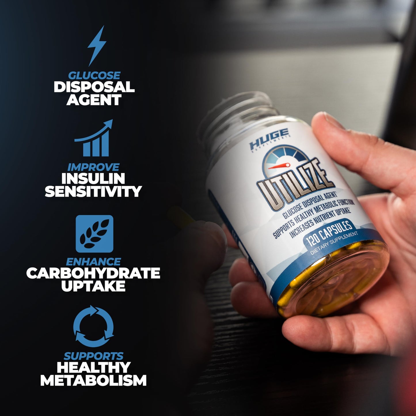 Utilize Glucose Disposal Agent (GDA), Carb Blocker & Nutrient Partitioner, Support Healthy Metabolic Function with 1.5g Berberine, 500mg Bitter Melon, 125mg Cinnamon & More (120 Capsules)