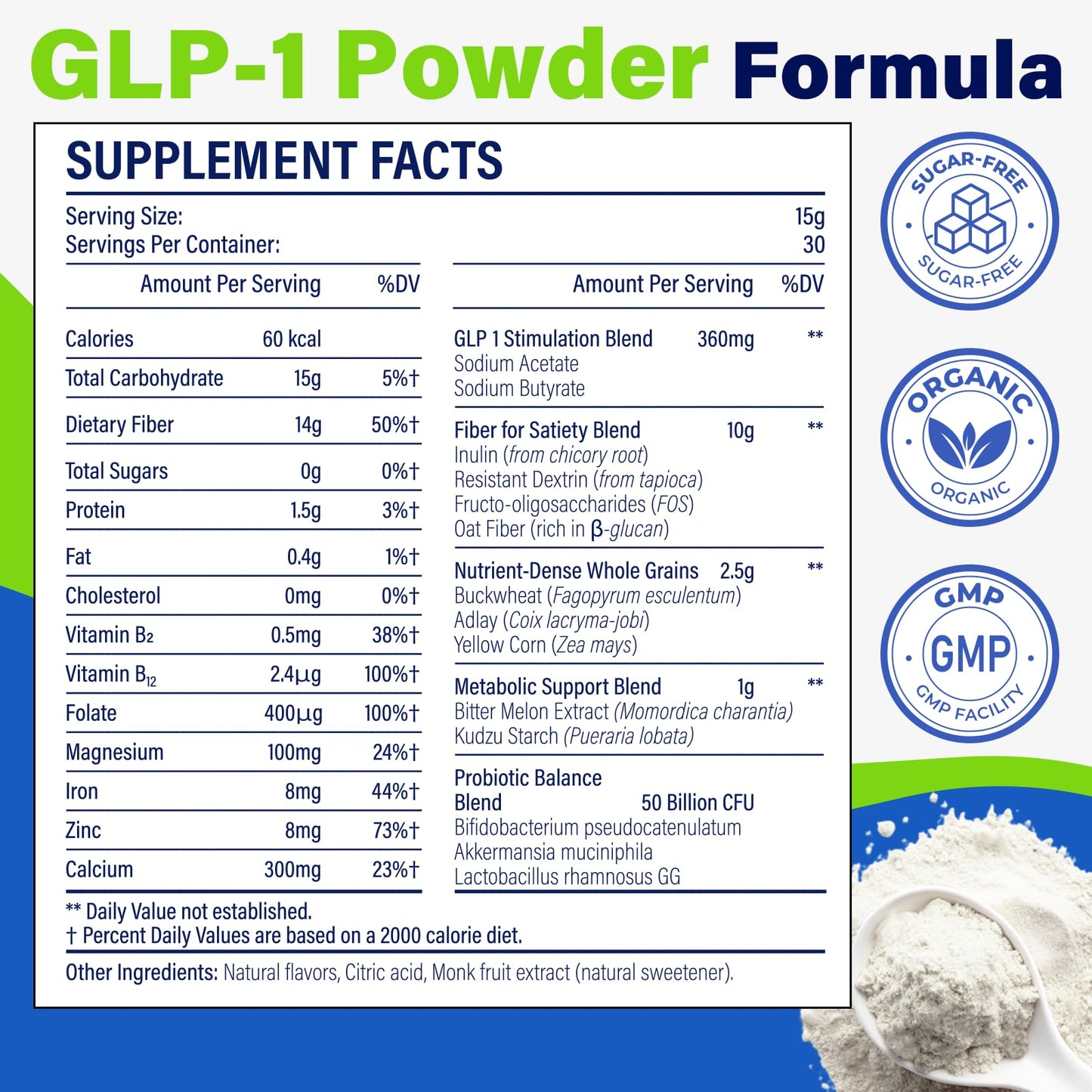 GLP-1 Supplement, GLP1 Supplements Women Naturally Gut GLP 1 Powder 1500MG Boosting Prebiotic Mix with Akkermansia Muciniphila Probiotic & High Fiber for Digestion, Energy, Overall Health, No Fillers