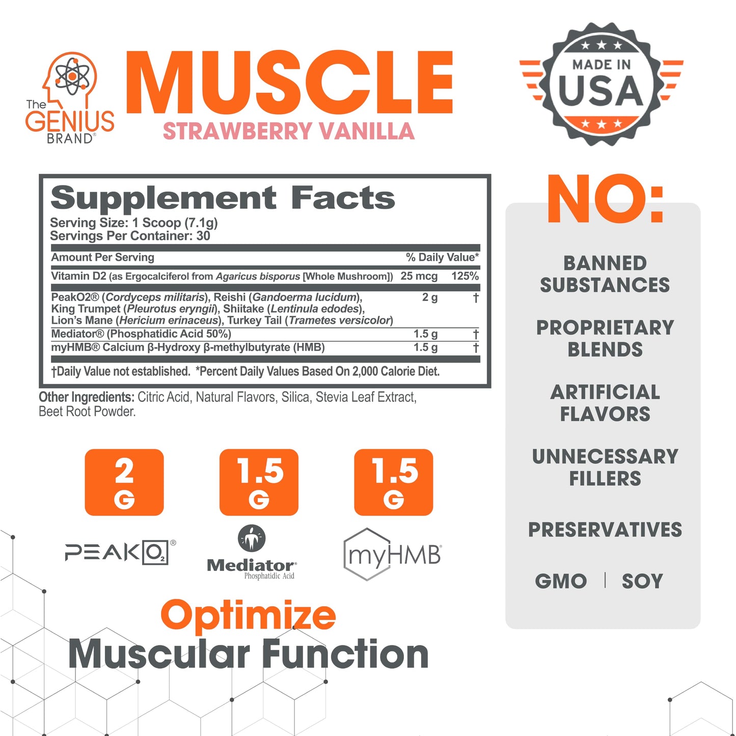 The Genius Brand - Genius Muscle Builder & Mass Gainer, Strawberry Vanilla - 100% Natural Anabolic Activator Supplement for Men & Women - Weight Gainer for Lean Muscle Growth & Bodybuilding