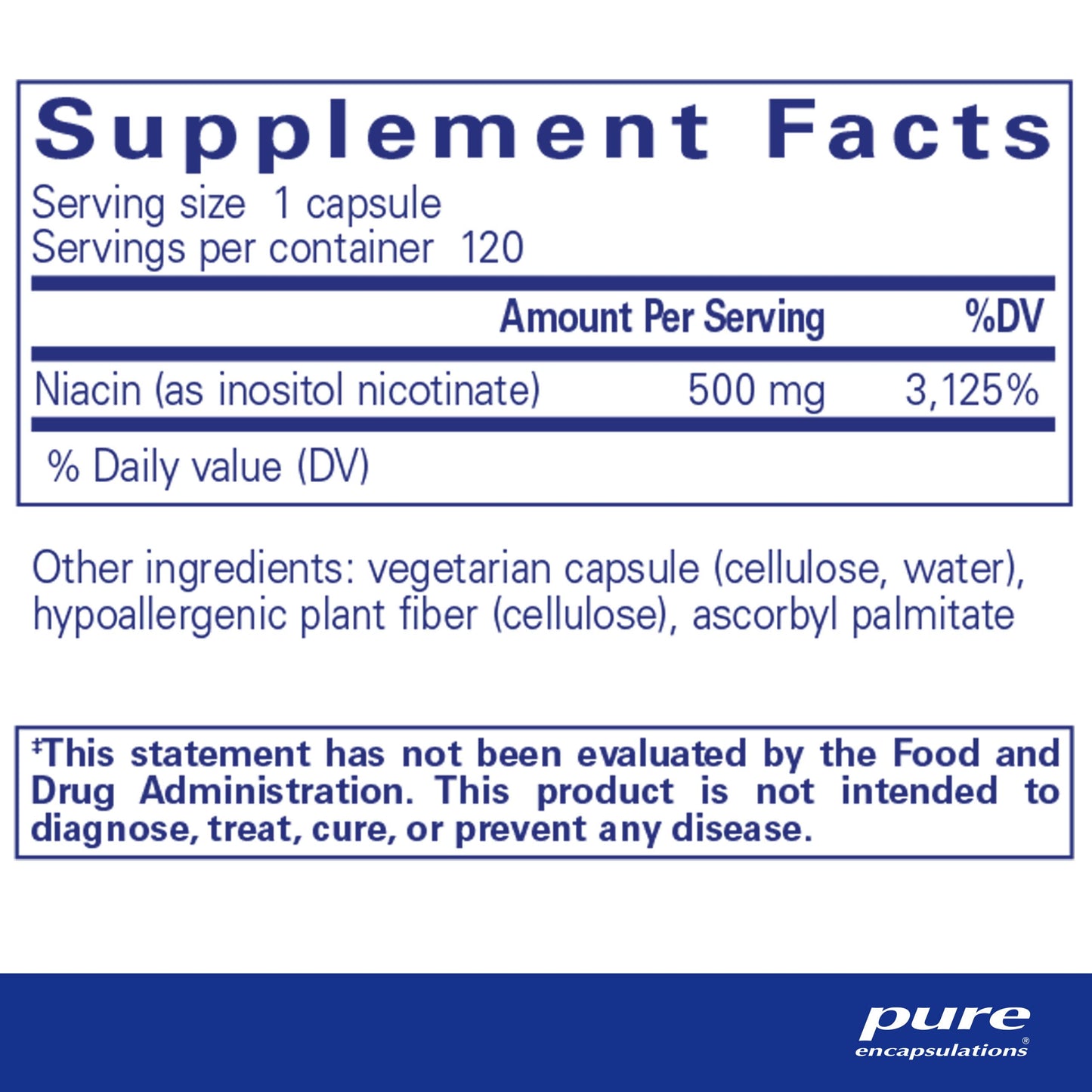 Pure Encapsulations Niacitol 500 mg | Hypoallergenic No-Flush Niacin to Support Digestion, Hormone Synthesis, and Tissue Formation | 120 Capsules