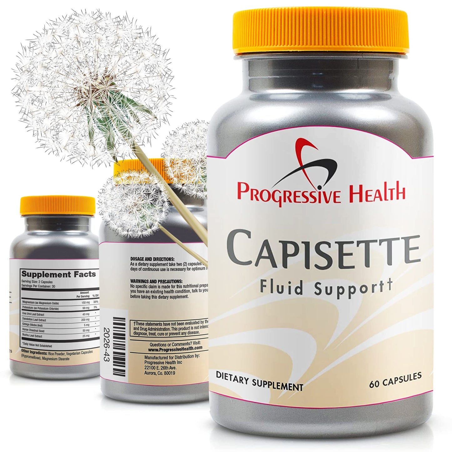 Capisette Water Retention Support - Reduces Swollen Feet, Ankles, and Legs - Reduce Swelling & Fluid Retention from Edema. Includes: Potassium, Dandelion Root, & More- Dietary Supplement (60 capsules)