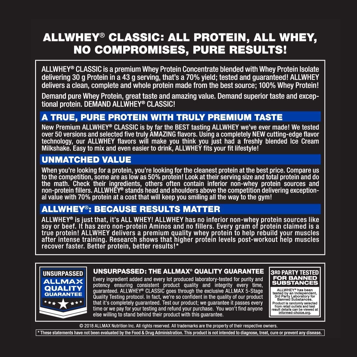 ALLMAX Nutrition AllWhey Classic Whey Protein, Vanilla, 5 lbs