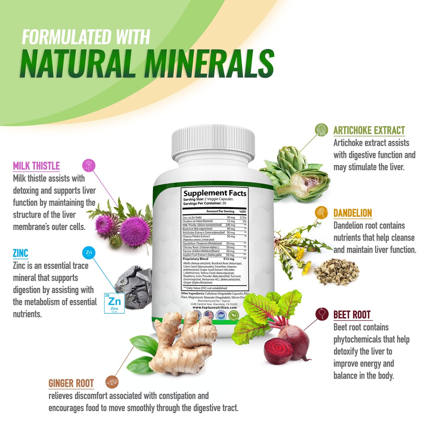 Detox Cleanse Liver Support & Repair Formula - Liver Cleanser Natural 5 Day Detox, Support Digestion System, Flush Toxins & Urinary Tract, Milk Thistle Extract 25+ Herbs, 60 Capsules, Toplux Nutrition