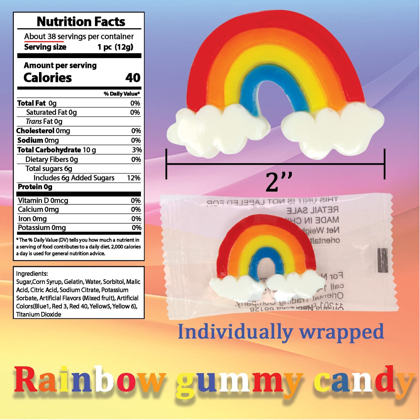 Rainbow Gummies Bulk 38 Pk Individually Wrapped Gummy Candy Rainbow Party Favors for Rainbow Birthday Unicorn Party Unicorn Birthday Unicorn Baby Shower Party Candy for Goodie Bag Filler