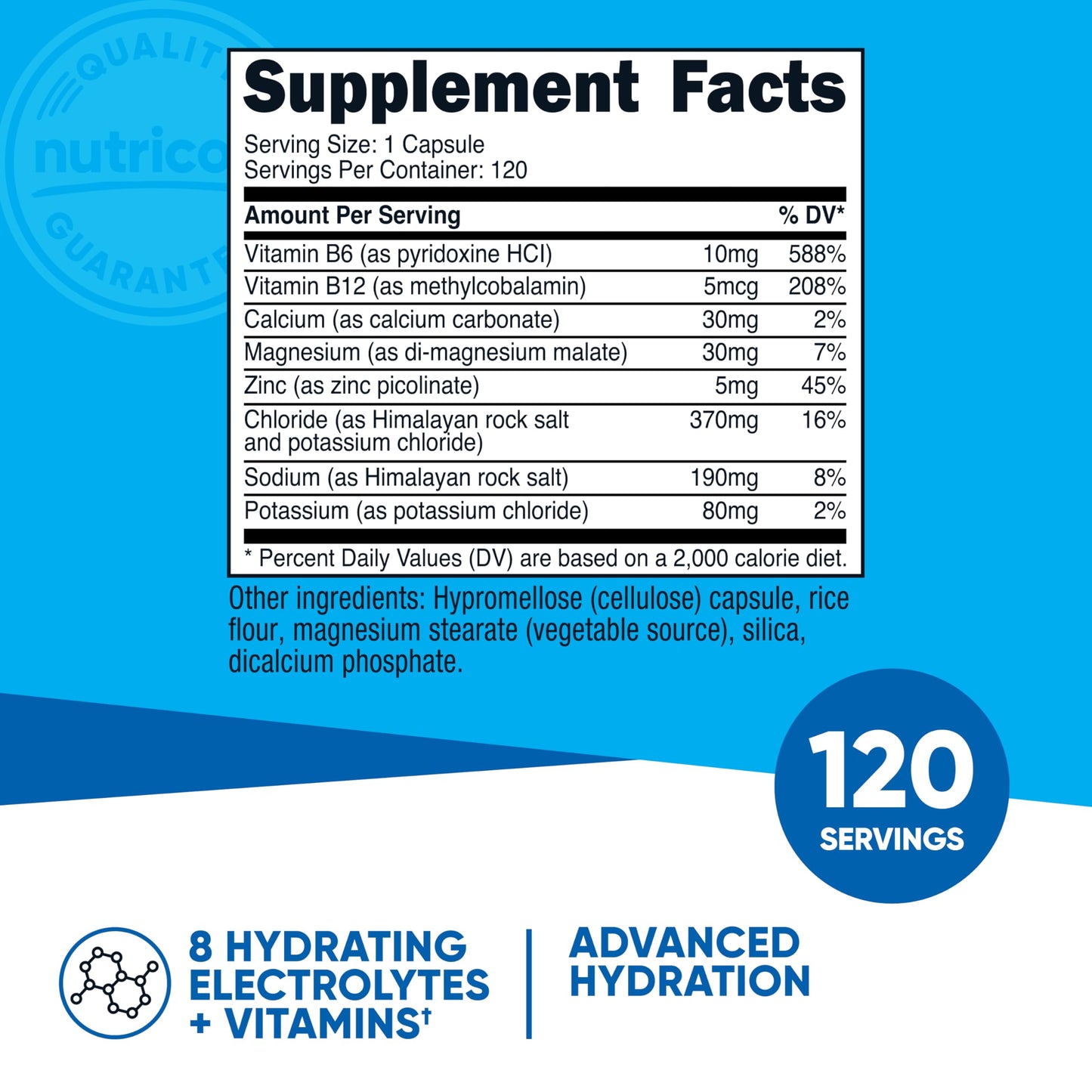 Nutricost Electrolyte Complex Advanced Hydration (120 Capsules) - 8 Hydrating Electrolytes & Vitamins, Gluten Free, Non-GMO, Vegetarian
