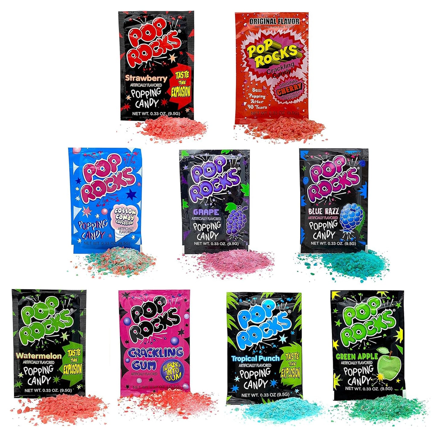 PopRocks Variety 18 Pack by Inspired Candy Set Includes Two Pouches Each of Nine Different Flavor