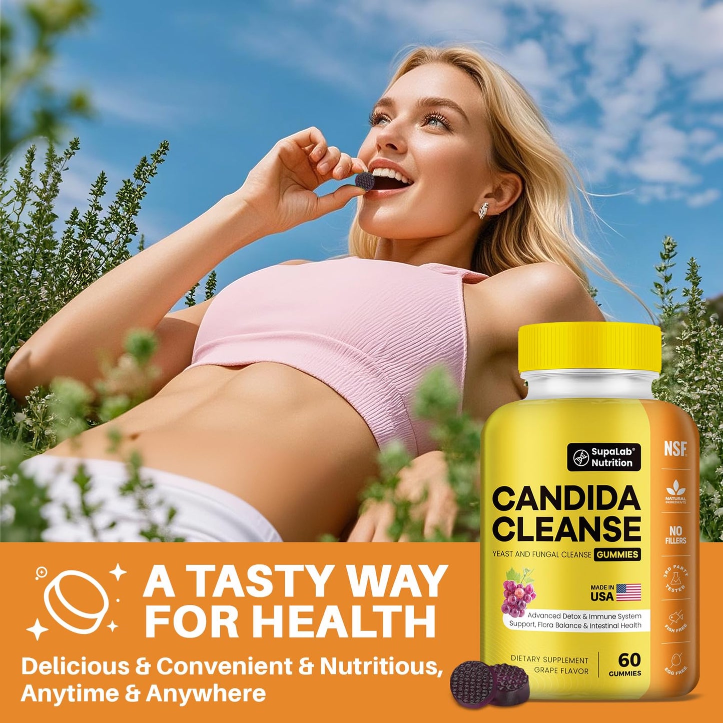 MEGNETA Candida Cleanse Support Gummies -Gut Health, Flora Balance & Immune Support Detox Cleanse Supplement for Women & Men, with Oregano Leaf, Wormwood, Black Walnut & Caprylic Acid (60 Gummies)