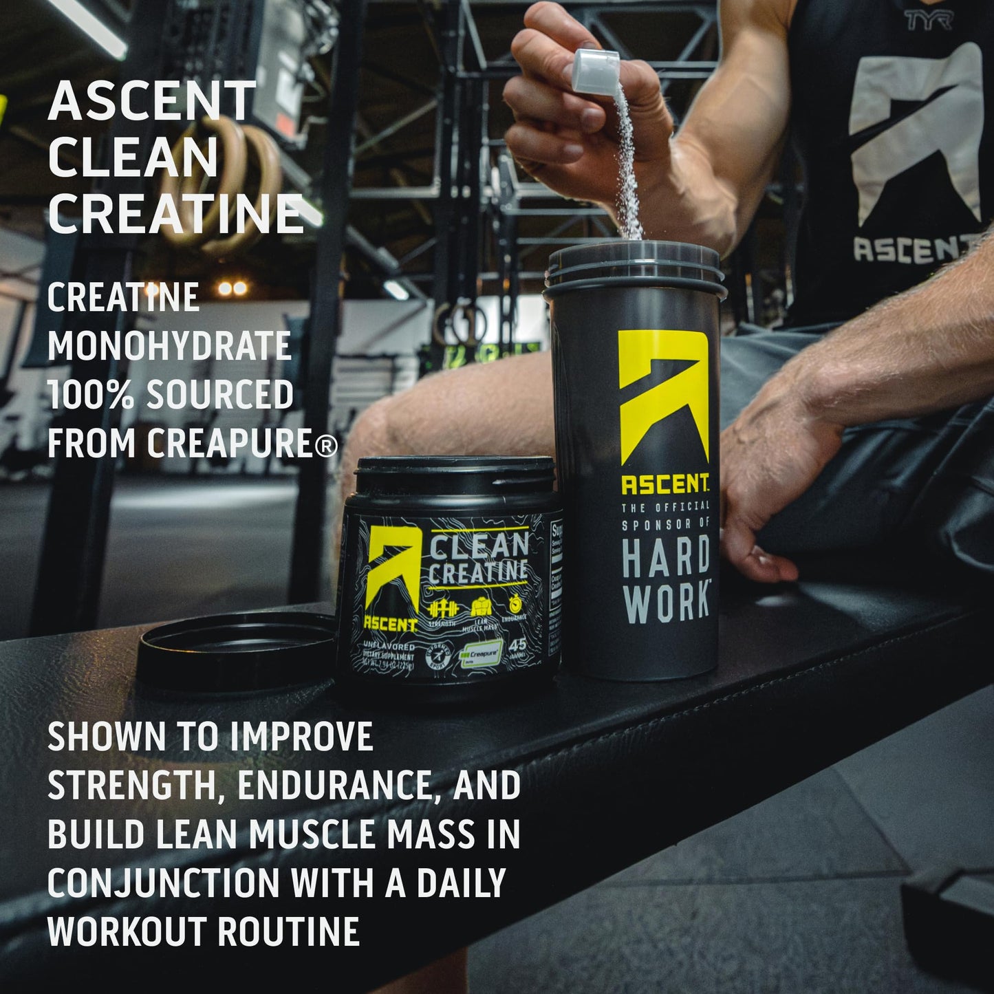 Ascent Clean Creatine Monohydrate Powder - 5G Per Serving, Creapure Creatine Supplement - Unflavored, 45 Servings