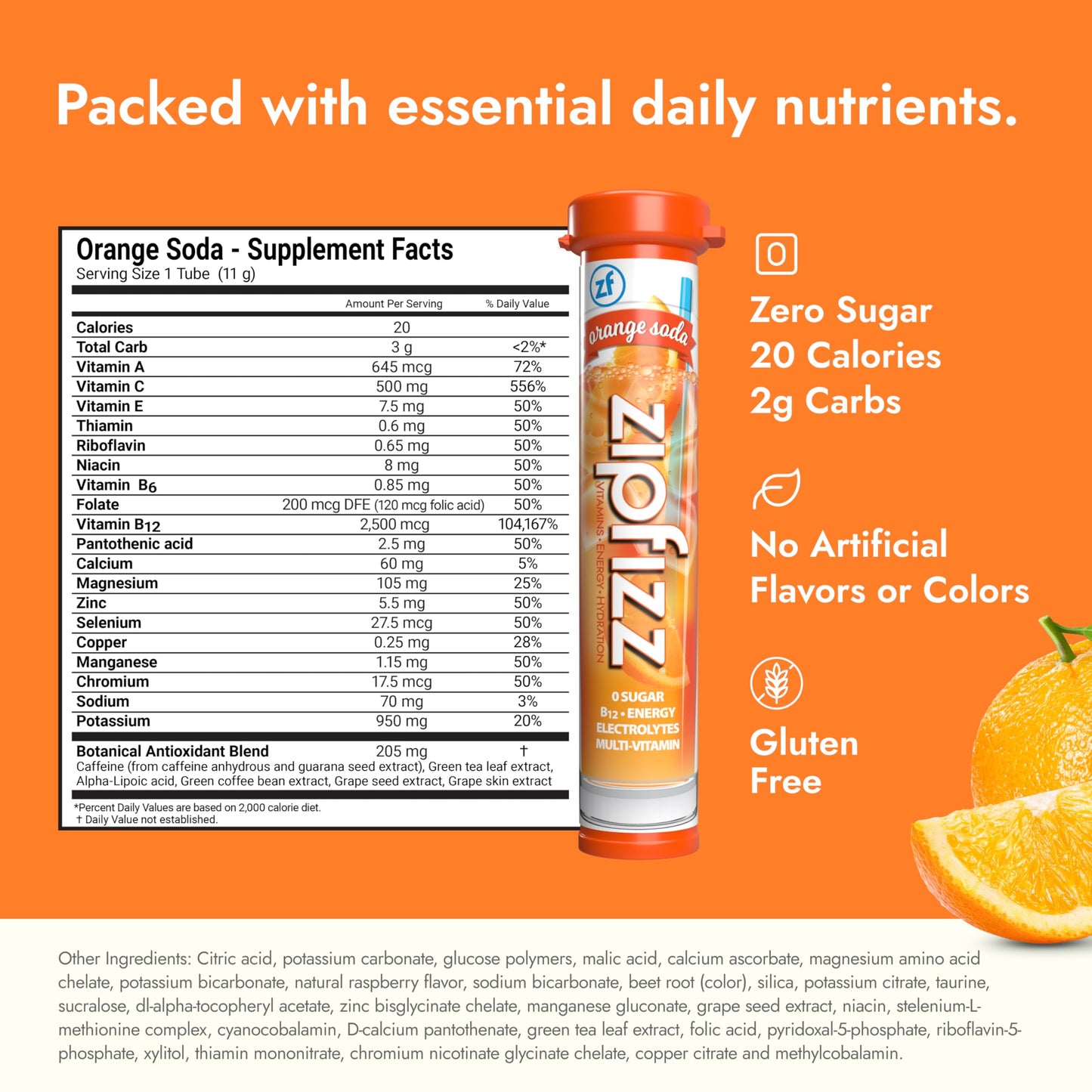 Zipfizz Energy Drink Mix Electrolyte Hydration Powder with B12 and Multi Vitamin Orange Soda 12 Count