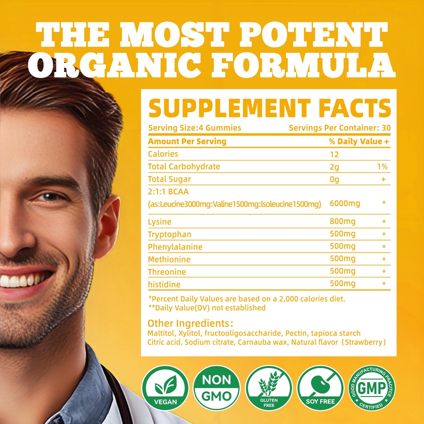 Bettervits Nutrition EAA Gummies 120 Gummies (Orange), 9000 mg Essential Amino Acids - All 9 Essential Aminos (EAA) and All Branched-Chain Aminos (BCAAs), Non-GMO, Gluten Free, Vegetarian Friendly