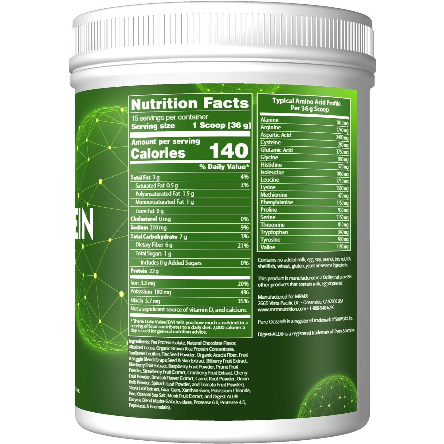 MRM Nutrition Veggie Protein with Superfoods | Chocolate Flavored | 22g Complete Protein | Over 8.8g Essential Amino acids | 13 superfoods | with Omega 3s and Omega6s | Keto Friendly | 30 Servings