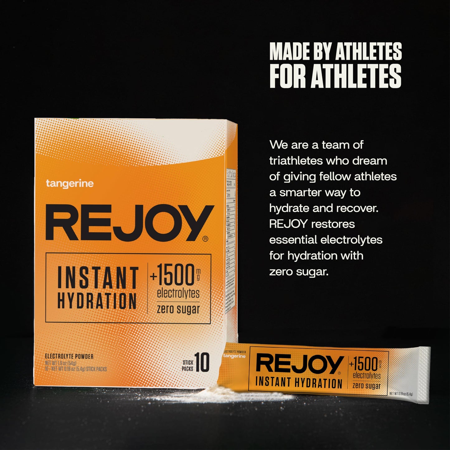 Rejoy - Electrolyte Powder Packets, 10 Sticks - Hydration Drink Mix Supplement - Sugar Free, Keto and Paleo Friendly, Vegan, Non-GMO, Easy Open Single-Serving Stick (Tangerine)