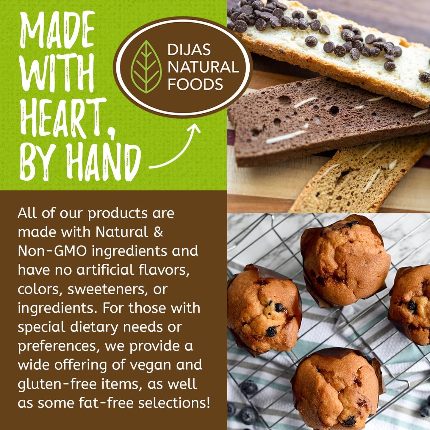 DIJAS Natural Foods Low Fat Biscotti Granola All Natural Preservative Free Ingredients Delicious Low Calorie Snack 16 oz Granola