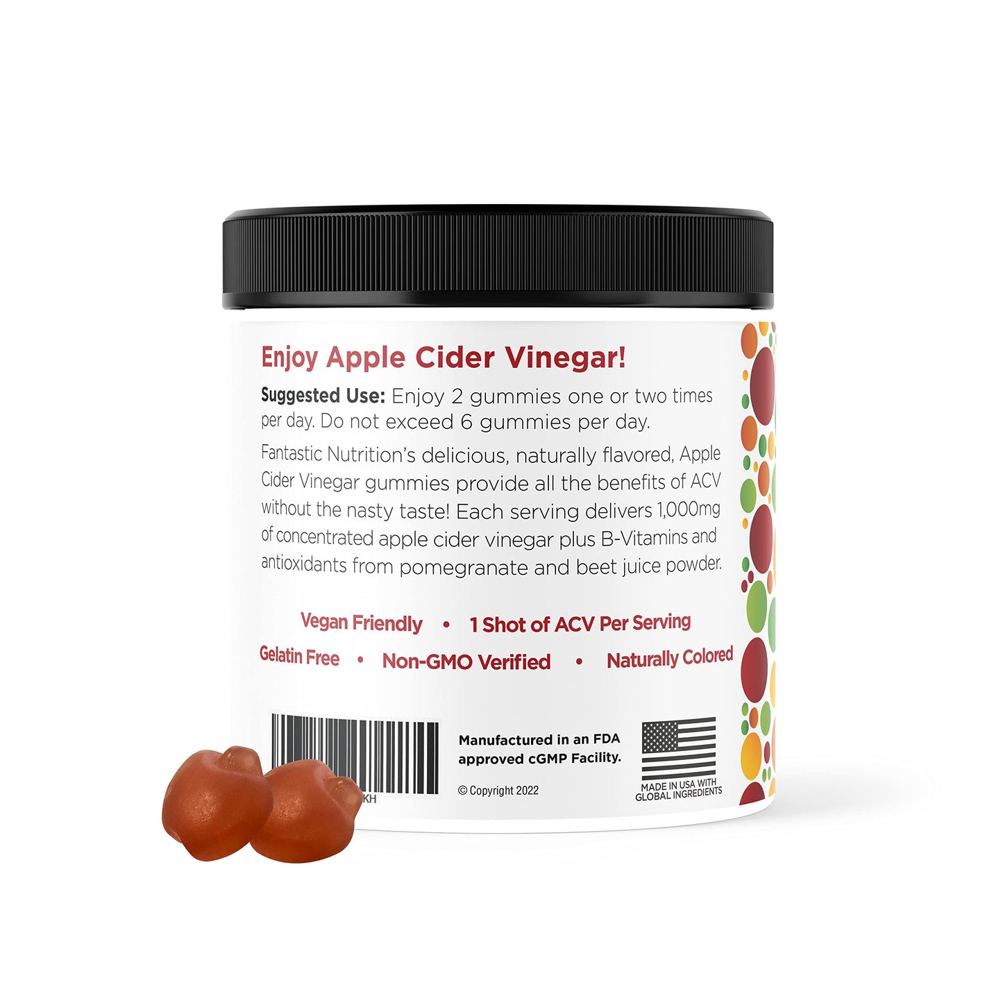Fantastic Nutrition Apple Cider Vinegar Gummies - Immune Support Supplements - Immunity Vitamins - Apple Cider Gummies with The Mother - B Vitamins - Antioxidants Gluten Free - Vegan