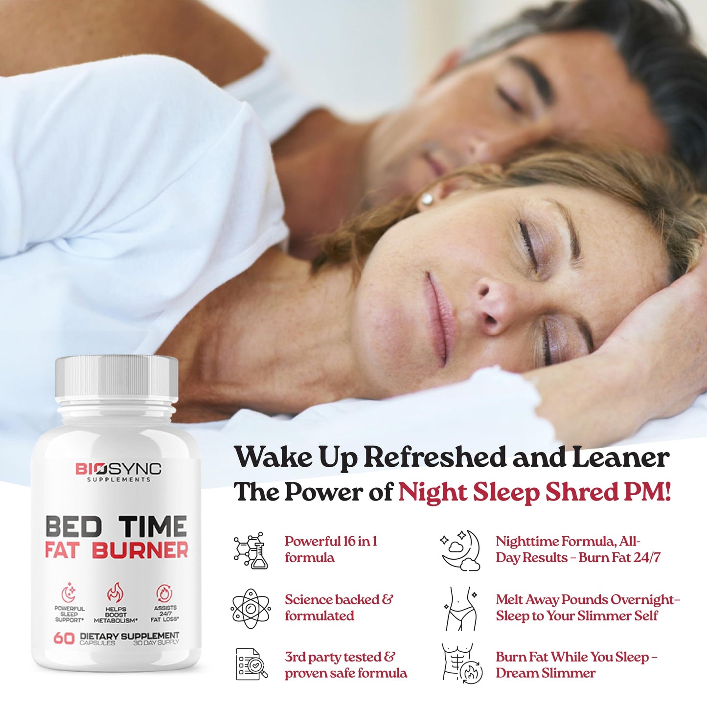 BioSync Night Time Fat Burner | Weight Loss Pills for Women + Sleep Aid | Appetite Suppressant, Shred Calories | Powerful Sleep & Mood Support | Extra Strength Weight Loss Diet Pills - 60 Capsules