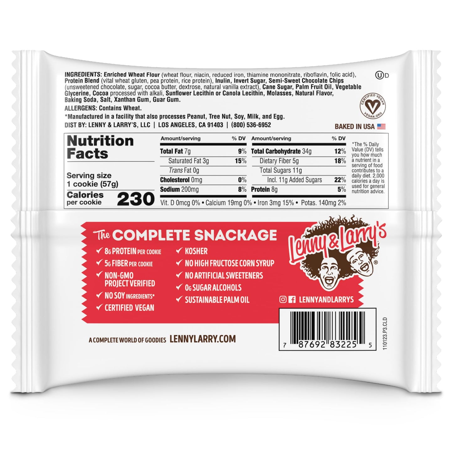 Lenny & Larry's The Complete Cookie, Double Chocolate, Soft Baked, 8g Plant Protein, Vegan, Non-GMO, 2 Ounce Cookie (Pack of 12)