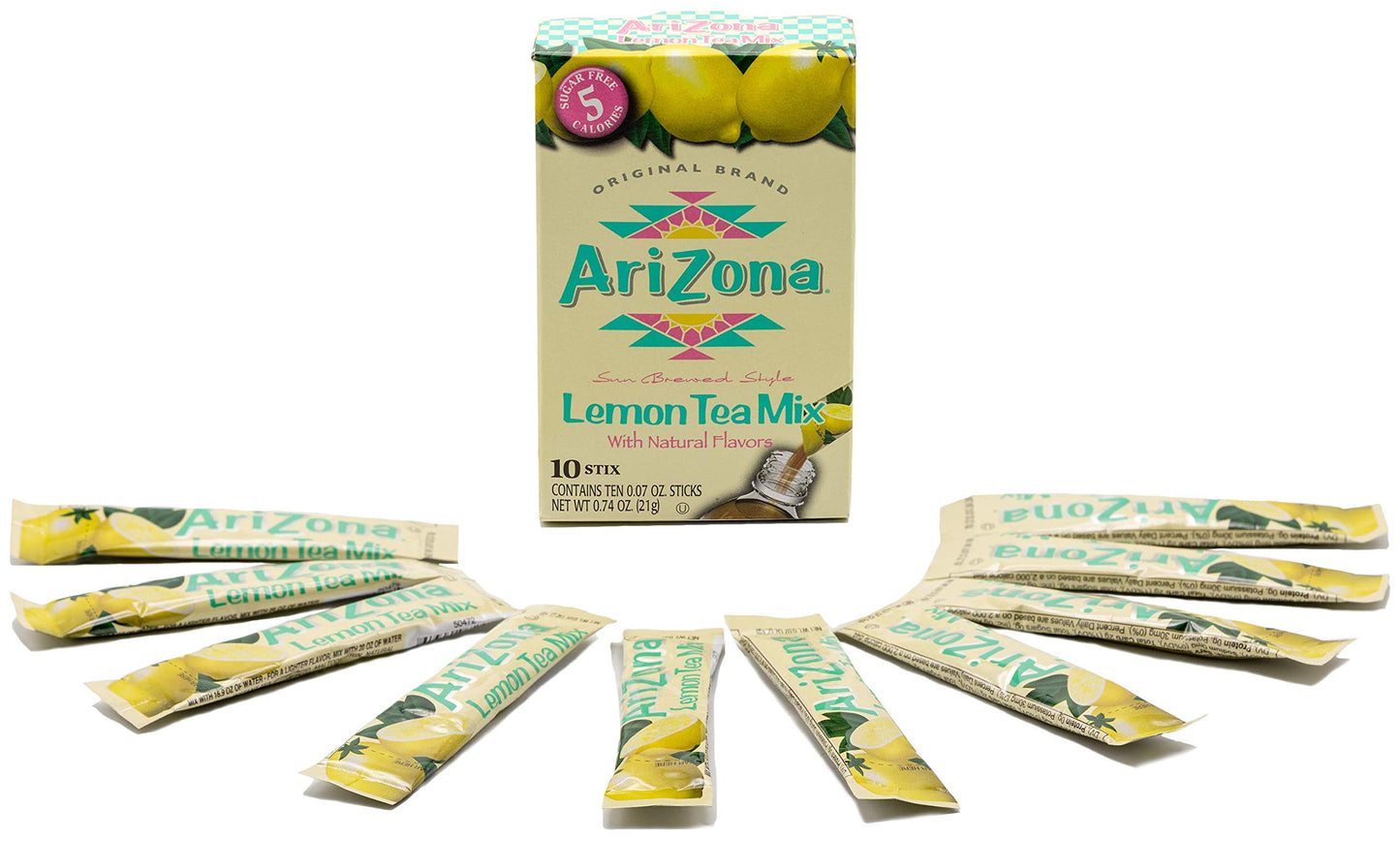 Arizona Lemon Iced Tea Stix SugarFree 10 Count Box Pack of 1 Low Calorie Single Serving Drink Powder Packets Just Add Water for a Deliciously Refreshing Iced Tea Beverage