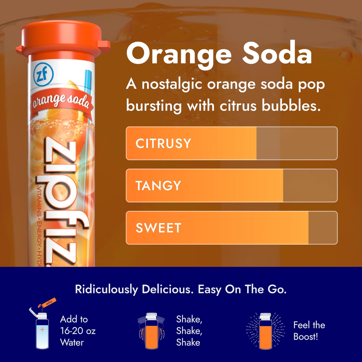 Zipfizz Energy Drink Mix Electrolyte Hydration Powder with B12 and Multi Vitamin Orange Soda 12 Count