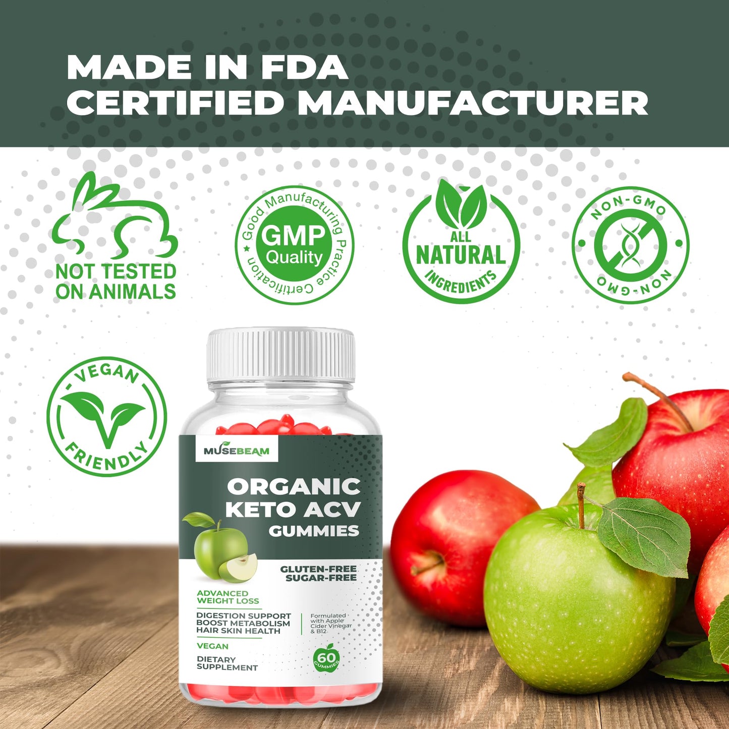 Organic Keto ACV Gummies Advanced Weight Loss - Gluten & Sugar Free Belly Fat Burner Apple Cider Vinegar Diet Supplement for Women Men (1000MG)