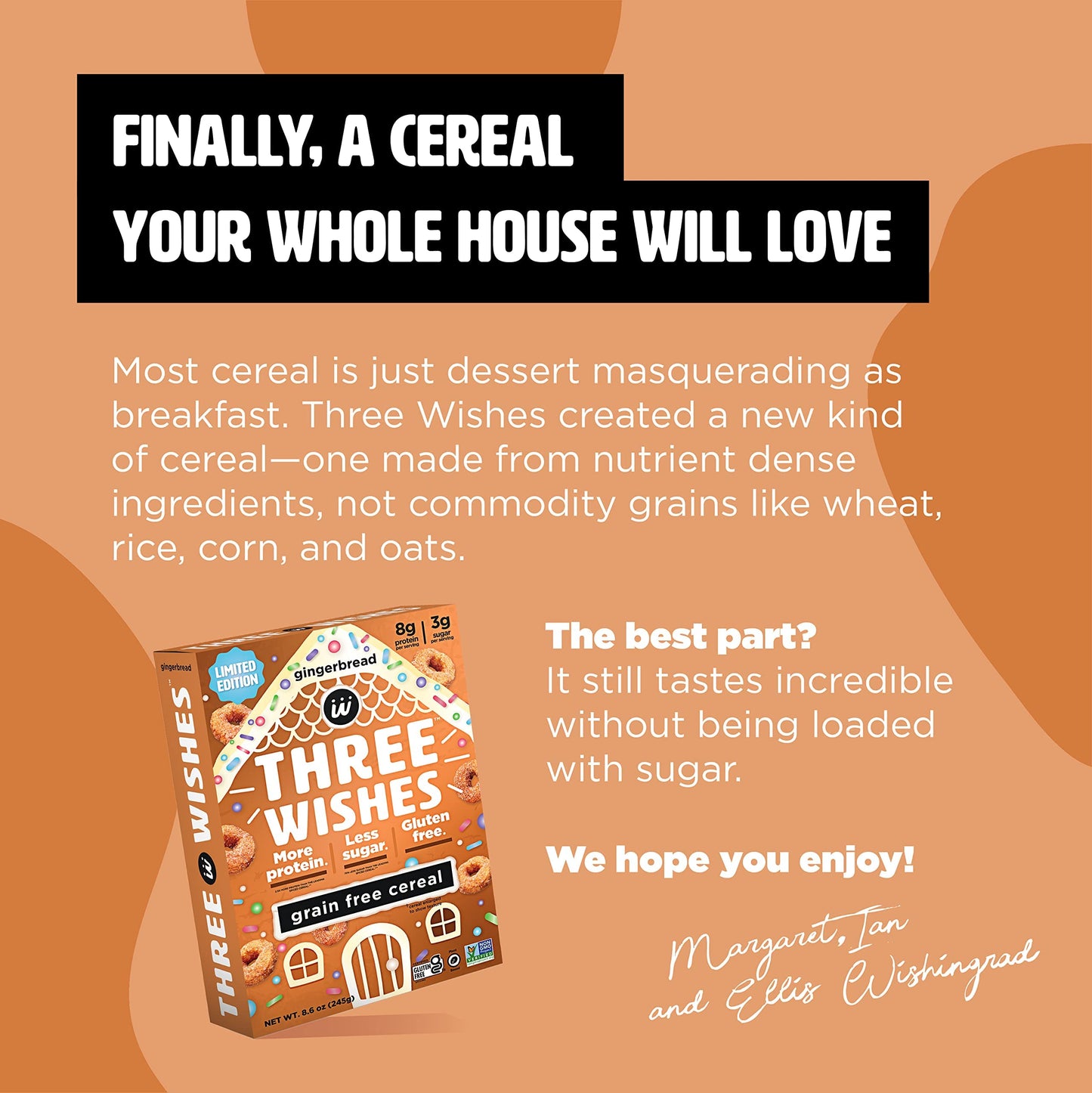 Protein and GlutenFree Breakfast Cereal by Three Wishes High Protein and Low Sugar Snack Vegan Kosher GrainFree and DairyFree NonGMO Gingerbread 86 Ounce Pack of 3