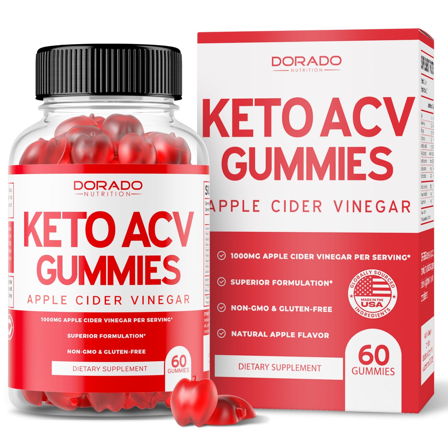 Keto ACV Gummies Advanced Weight Loss - 1000mg Keto Gummies (ACV for Weight Loss and Belly Fat) Fat Burning - Delicious Apple Flavor - Non-GMO, Vegan, Third Party Tested - USA Made (60 Count)