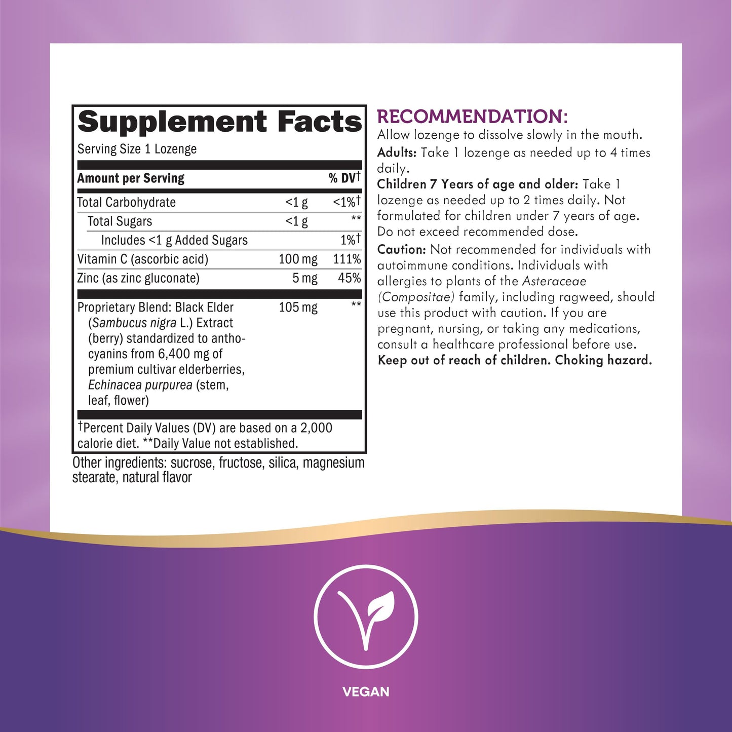 Nature's Way Sambucus Immune Elderberry Lozenges* with Vitamin C, Echinacea, & Zinc, 30 Lozenges